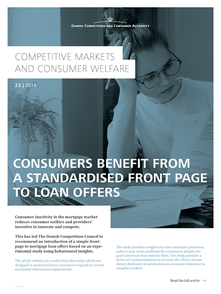 Consumers benefit from a standardised front page to loan offers
